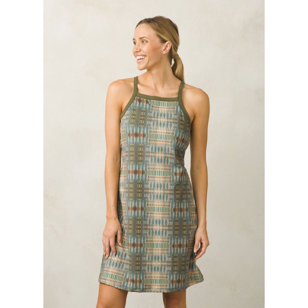 prAna Ardor Dress Tank Performance Activewear Olive Aztec Athletic Women Small